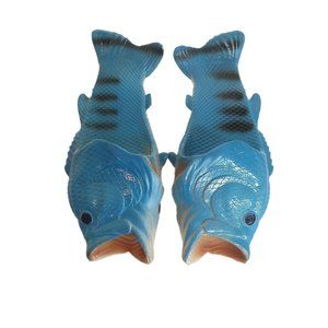 Bass Blue Fish Slip-on Rubber Sandals SHEN size 40/41 Foot Gag Fun Gift Unisex